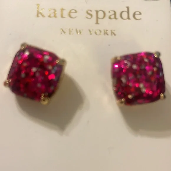Kate Spade Fushia Glitter Square Earrings - Picture 2 of 2